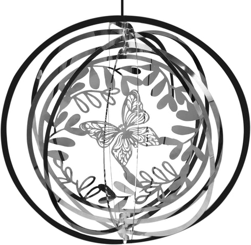 Butterfly Wind Spinner Outdoor, 7.0 Inch 3D Metal Garden Yard Spinner Hanging, Silver Kinetic Wind Spinner Sculpture for Window Indoor Decoration ...