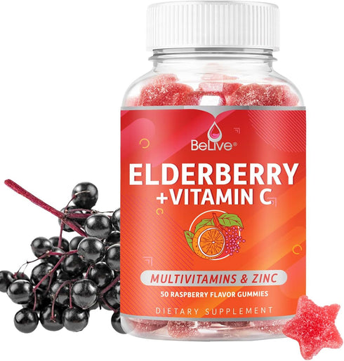 BeLive Elderberry Gummies with Zinc and Vitamin C, D, A, E, B12-50 Ct I Immune Support Supplement for Healthy Bones & Teeth, Vegan, Keto & Non-GMO...