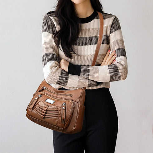 Womens Crossbody Bag Soft Leather Handbags Multi Pocket Satchel Waterproof Hobo Shoulder Bag Messenger Bag...