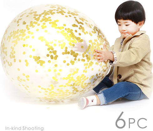 36 Inch Jumbo Confetti Balloons, Giant Latex Balloon with Gold Confetti (Premium Helium Quality) Pkg/6 Latex glitter balloons for Party/Birthdays/...
