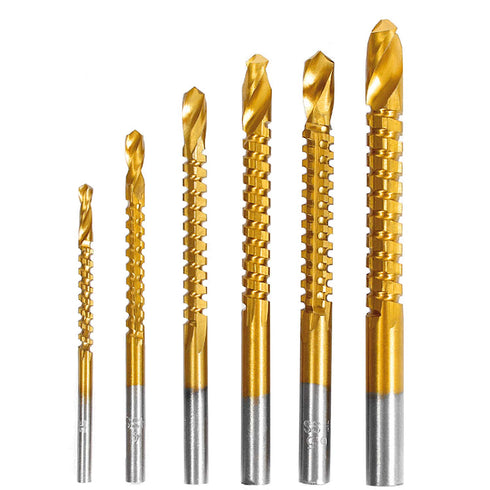 Titanium Coated HSS Twist Drill Bits - 6pcs 3-8mm Serrated Grooving Cutting Carpenter Side Cutting Tap Spiral Saw Drill Bit Woodworking Wood Metal...