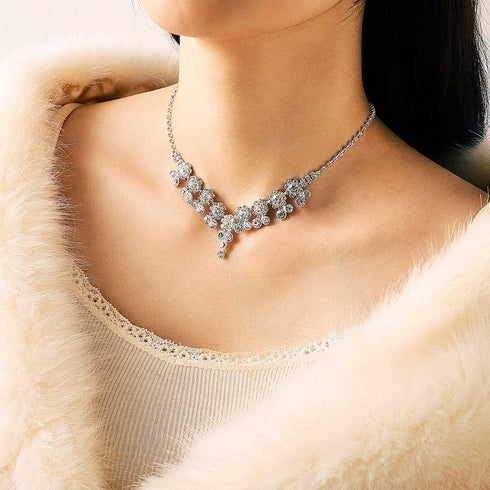 Yean Silver Wedding Jewelry Sets Rhinestone Necklace and Earring Set Crystal Prom Jewelry Sets for Women...