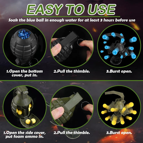 Tactical Toy-Grenade for CS Battle Game,2Pcs Fall Resistant Refillable Fun Impact,Pull Ring Grenade Toy with 20 Foam Ammo for 14+ Outdoor Sport...