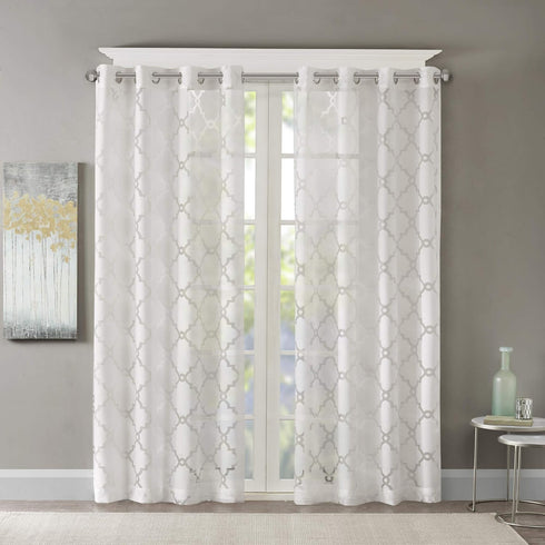 Madison Park Eden Single Curtain for Bedroom, Modern Contemporary Light Sheers for Living Room, Geometric Pattern with Grommet, 50x84, White...