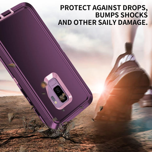 for Galaxy S9 Case, Heavy Duty Shockproof Dust/Drop Proof 3 Layer Full Body Protection Rugged Cover Case for Galaxy S9, Purple/Pink...