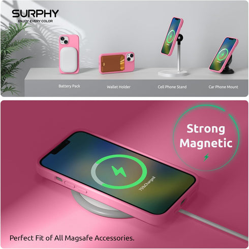 SURPHY (4 in 1 Designed for iPhone 14 Case Compatible with MagSafe (6.1 inch, 2022), with 2 Pack Screen Protector + Camera Cover, Liquid Silicone ...