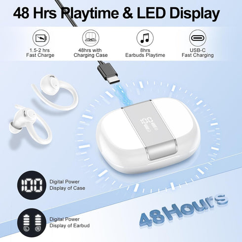 Headphones Wireless Earbuds Sport, Bluetooth 5.3 Ear Buds Over-Ear 3D Stereo Headset with Earhooks, 48H Wireless Earphones with HD Mic, IP7 Waterp...
