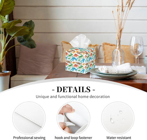 Tissue Box Holder Cute Dinosaurs Tissue Box Cover Square Leather Tissue Holder Organizer Portable Decorative Facial Paper Case for Home Office Bat...
