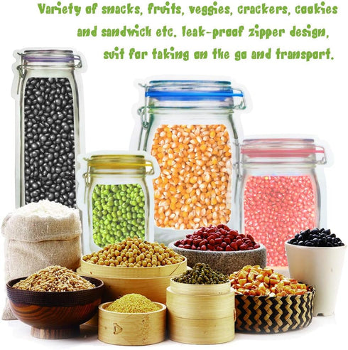 20Pack 1000ml (9.6x6.6inch) Reusable Mason Jar Bags for Candy & Snacks - Leakproof Storage & Display...