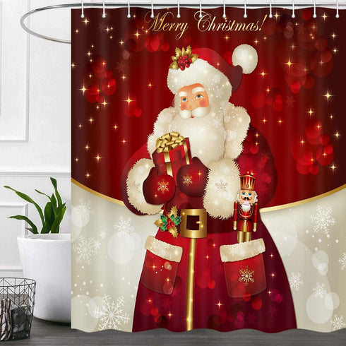 Christmas Santa Claus Shower Curtains for Bathroom Decor, Red Xmas Holiday Fabric Shower Curtain Set, Winter Bathroom Accessories, Hooks Included ...
