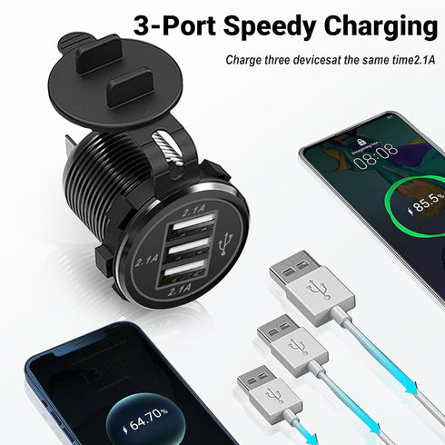 12V USB Outlet, 3 USB Charger Socket 12V/24V Car USB Charger Socket for Car Boat Marine Bus Truck Golf RV Motorcycle and More 2-Pack......