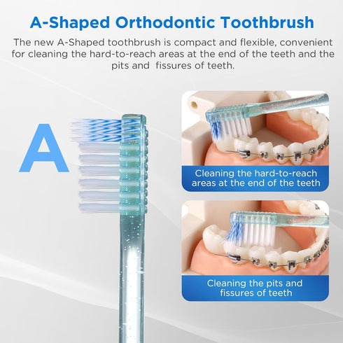 V+A Shaped Orthodontic Toothbrush for Braces, with 6 Interdental Brushes, Soft Bristles, 6 Count...