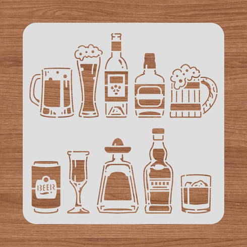 BENECREAT Oktoberfest Drawing Painting Stencils, 12x12" Beer Wine Glasses Bottles Plastic Stencil Templates for Summer Fun, Diary Scrapbook DIY Cr...