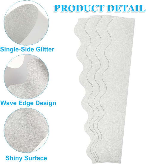 90 Pcs 3” × 13” Silver Bulletin Board Borders, 97.4 Feet Shine Bulletin Board Trim, Decorative Glitter Border for Bulletin Board, Classroom and Pa...