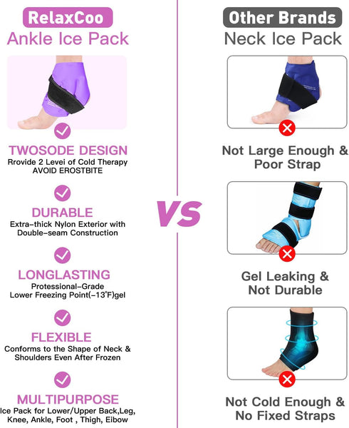 Ankle Ice Pack Wrap, Reusable Gel Ice Pack for Foot Ankle Heel, Cold Compress Therapy for Pain Relief, Injuries, Achilles Tendonitis, Plantar Fasc...