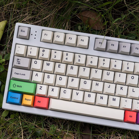 PBT Grey Beige Keycaps Set Cherry Profile 141 Keys Custom Dye-Sub Retro Keyboard Keycaps for 60% 65% 70% 100% Cherry Gateron MX Switches Mechanica...