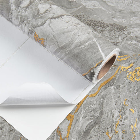 Grey Gold Marble Wallpaper Peel and Stick Contact Paper Waterproof Self Adhesive for Kitchen Bathroom Countertops Gray Marble Contact Paper for Ca...