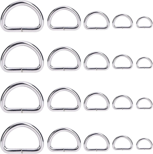 SBest 100 Pcs Silver Heavy Duty Metal D Ring Non Welded D-Rings Assorted Multi-Purpose Semi-Circular D Ring for Hardware Bags Ring Hand DIY Access...