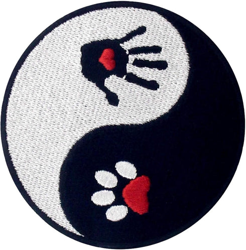 Dog and Human Ying Yang Patch Embroidered Applique Iron On Sew On Emblem...