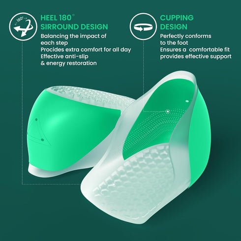 Welnove Heel Cups for Heel Pain, Heavy Duty Gel Heel Cup Cushion for Anti-Shock, Plantar Fasciitis, Heel Pain Relief, Achilles Tendonitis, Heel Sp...