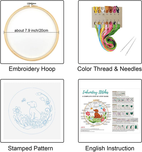 Louise Maelys dog Embroidery Kits for Beginners with floral pattern,Cross Stitch Kit for Adults DIY Needlepoint Kits with embroidery instructions...