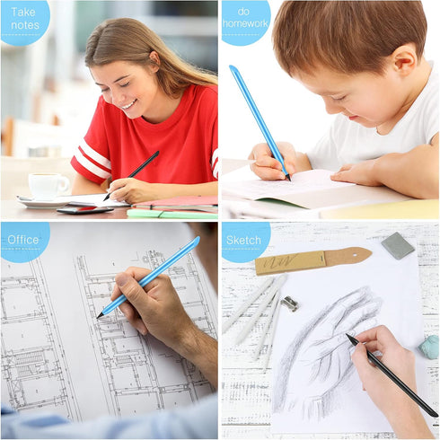 2 Pieces Metal Inkless Pen Inkless Erasable Pencil Metallic Pencil Aluminum Pencil for Writing, Drawing, Drafting, Home Office School Supplies (Bl...