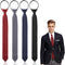 4 pc 3-in-1 Pre-tied Shirt Ties for Men - Black Solid Uniform with Zipper - Formal Adjustable Neck Strap Necktie...