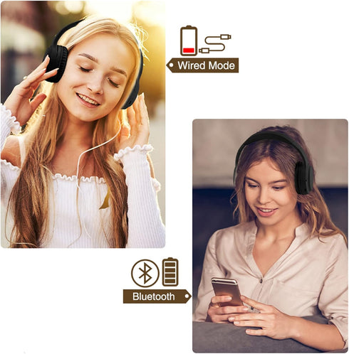 Wireless and Wired Headphones with Microphone, Bluetooth 5.3 Headphones, Folding Lightweight On-Ear Headphones for Smartphone Tablet Computer (Bla...