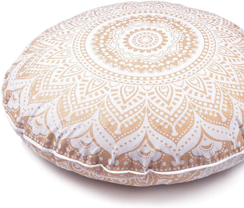 Indian Mandala Cotton Handmade Gold Ombre Round Floor Pillow Ethnic Floor Cushion Case Yoga Mat 32 x 32 Inch Kids Bean Bag Pet Dog Bed Car Chair S...