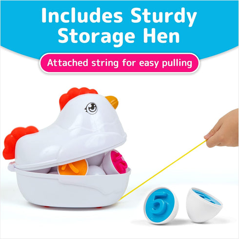 PREXTEX Find & Match Shape Matching Easter Eggs with Shapes and Numbers, Chicken Carrying Case...