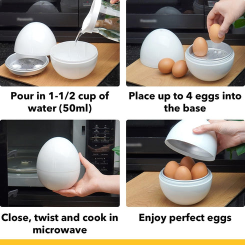 Egg Cooker for Microwave - 4 Egg Capacity Microwave Egg Cooker for Hard Boiled Eggs | Food-Grade Soft, Medium and Hard Boiled Egg Cooker | Easy to...