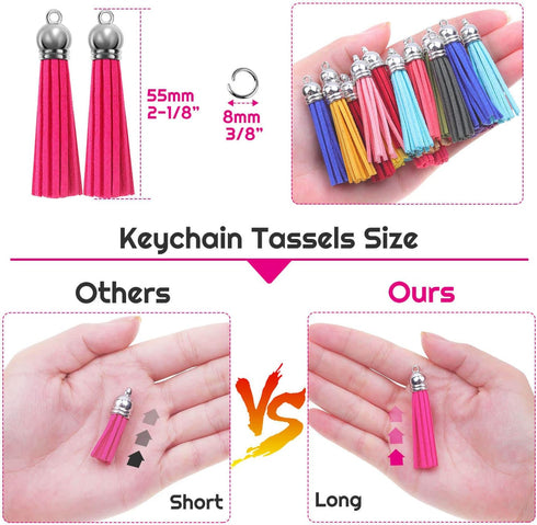 PAXCOO Tassels for Jewelry Making, 50pcs Leather Tassel Keychain Charms Bulk with 50pcs Jump Rings for Jewelry Making, Bracelets, Acrylic Key Chai...