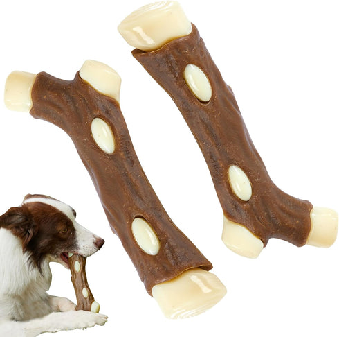 Dog Bones Chew Toys for Aggressive Chewers, 2 Pack Real Beef Flavor,Indestructible Dog Teething Chew Toys for Large/Medium/Small Puppies Breed,Tou...