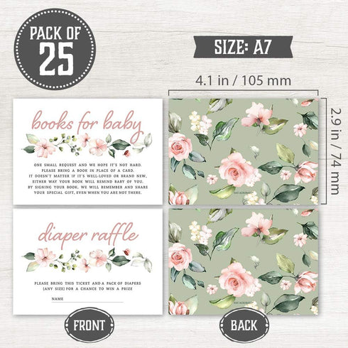 Hat Acrobat Set of 25 Baby Shower Invites for Girl - Floral Girl Baby Shower Invitations, Diaper Raffle Tickets, Book Request Cards and Envelopes ...
