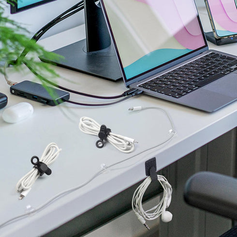 48Pcs Cord Organizer Kit, Reusable Elastic Silicone Cable Ties, Strong Adhesive Cable Clips for Cable Management, Multipurpose Wire Management for...