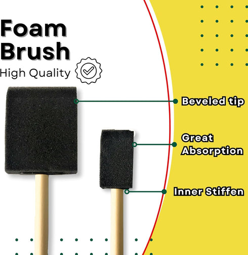 PANCLUB Foam Paint Brush Set 1 inch, Sponge Brush Paint 25 Pack with Wood Handles,Great for Art, Varnishes, Acrylics, Stains, Crafts...