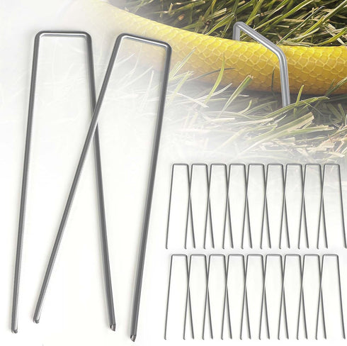 6 Inch Garden Stakes 20Pcs Galvanized Landscape Staples Heavy Duty Plant Cover Stakes 11 Gauge U-Shaped Tent Stakes Ground Stakes for Securing Wee...
