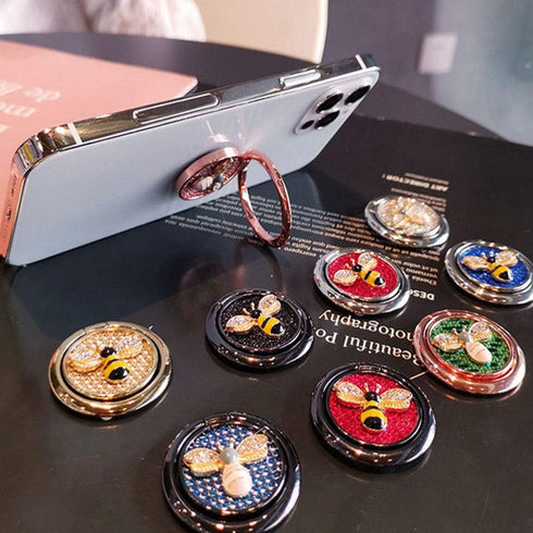 Fashion bee Pattern Cell Phone Ring Holder , Bling Diamond 360° Rotating Finger Kickstand Back Stand Hand Grip Compatible with iPhone13 pro max ,S...