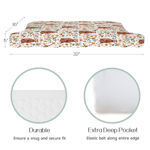 Highland Cow Boho Floral Changing Pad Cover for Baby Girls, Western Farm Animal Retro Flower Diaper Change Table Covers, Soft Stretchy Safe Snug F...