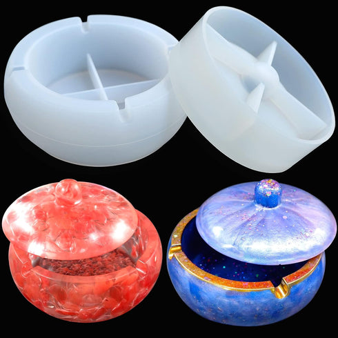 Goooxim Ashtray Resin Mold, Windproof Ashtray Mold with Lid, Round Large-Size Ashtray Silicone Mold, Resin Casting Epoxy Ashtray Mold, Suitable fo...