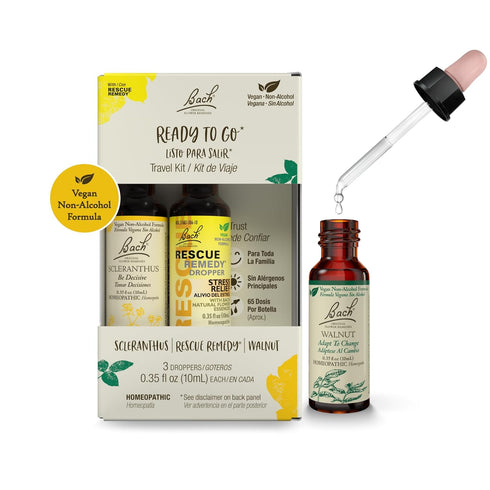 Bach Original Flower Remedies, Ready To Go Kit, For Travel Stress (Non-Alcohol Formula), Natural Homeopathic Flower Essence, Vegan, 3 x 10mL Dropp...
