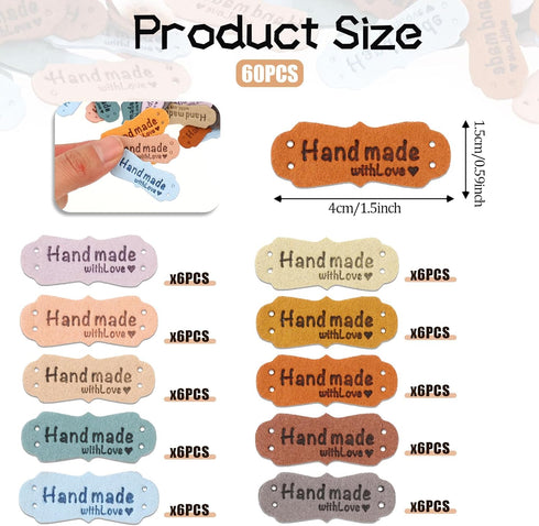 60Pcs Handmade Sewing Labels, PU Leather Labels Sewing Labels for Handmade Items with Hole DIY Sewing Lables for Embellishment Crochet Knitting Ha...