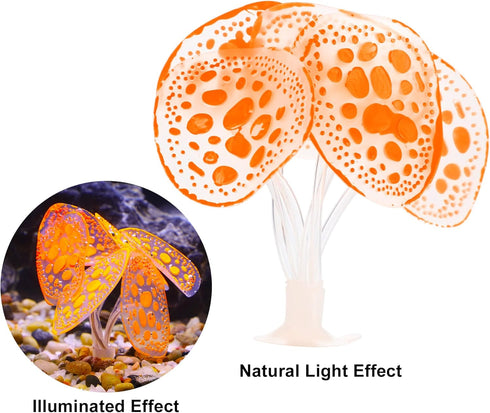 VOCOSTE Soft Silicone Glowing Aquarium Simulation Coral with Sucker, Fluorescence Aquatic Artificial Water Plants for Fish Tank Decoration, Orange...