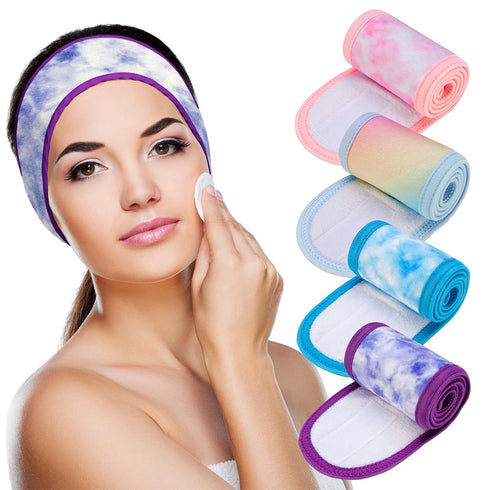 Denfany Spa Facial Headband, Terry Cloth Headband 4 Pack Ultra Soft Adjustable Skincare Headband for Face Washing, Shower, Facial Mask, Yoga...