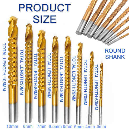 Titanium Coated HSS Twist Drill Bits - 8Pcs 3-10mm Serrated Grooving Cutting Carpenter Side Cutting Tap Spiral Saw Drill Bit Woodworking Wood Meta...