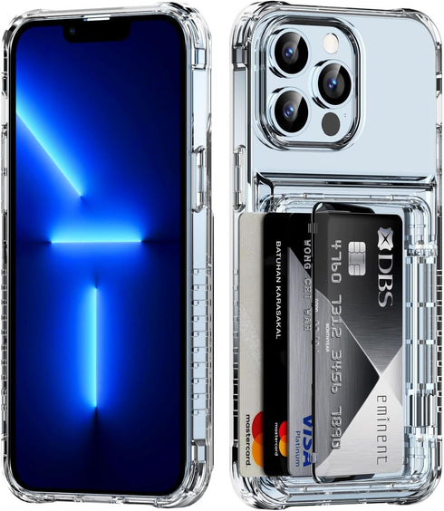 for iPhone 13 Pro Max Case Wallet Clear Protective Phone Case with Credit Card Holder Heavy Duty Protection Shockproof Anti-Scratch Anti-Yellow Co...