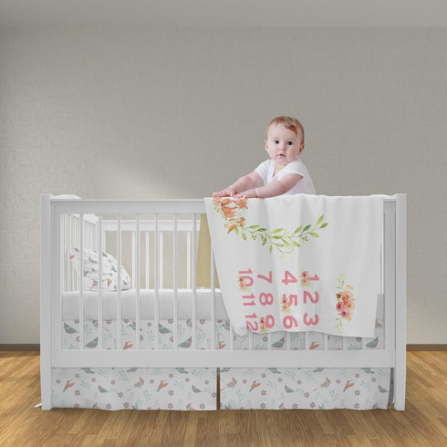 Woodland Animals Baby Stuff, Baby Month Blanket for Newborn Photo Taken - Baby Age Blanket with 2 Frame B34-1...