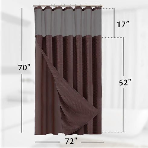 Waffle Weave Shower Curtain With Liner Sets - Modern shower curtain for Bathroom With Mesh Top Window - Premium Quality Fabric Snap S??ower Cur??a...