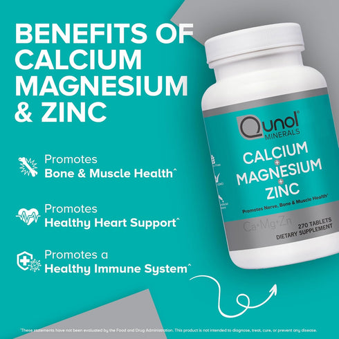 Qunol Calcium 3 in 1 Tablets with Calcium, Magnesium & Zinc for Immune Support, Bone, Nerve, and Muscle Health Supplement, 270 Count...