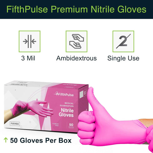 Fuchsia Hot Pink Nitrile Disposable Gloves - 50 Count - 3 Mil Nitrile Gloves X Small - Powder and Latex Free Rubber Gloves - Surgical Medical Exam...